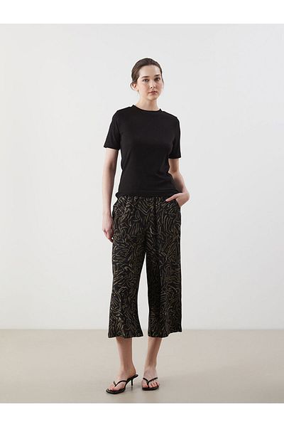LC Waikiki Lcw Eco Black Patterned Women's Capri with Elastic Waist