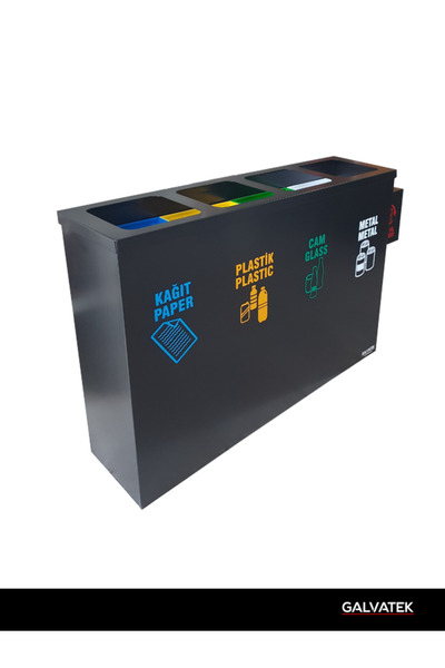 Genel Markalar Galvatek Metal 4'lü Geri Dönüşüm Sıfır Atık Kutusu Pil Atık Kutusu (KOVALI)