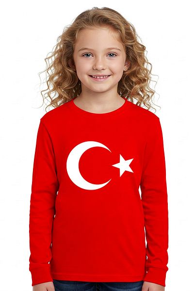 Lovexi Turkish Flag Moon Star Printed Red Long Sleeve T-Shirt (23 April 19 May)