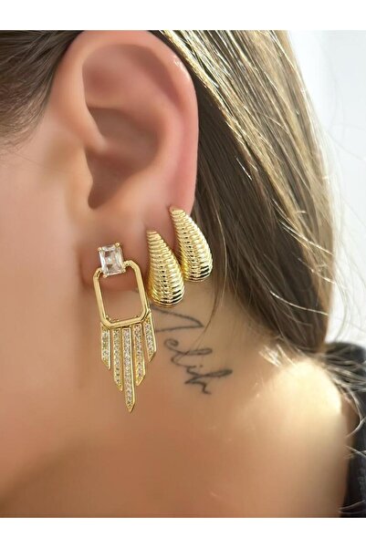 MyladyAccessoriess Tırtıklı Plaka Detaylı Minimal Su Damlası Küpe Gümüş