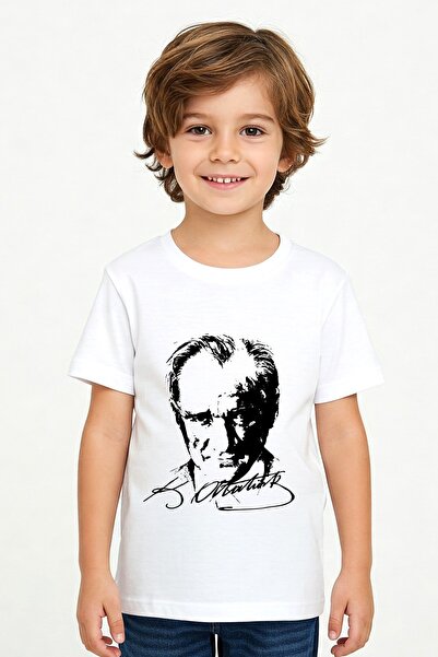 Lovexi Μπλουζάκι με στάμπα Atatürk Λευκό κοντό μπλουζάκι (23 Απριλίου 19 Μαΐου)