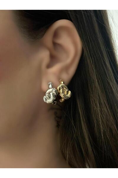 MyladyAccessoriess Özel Seri Baget Taşlı Düğüm Detay C Model Halka Küpe Gold