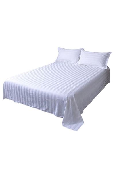 Kotonia Home Kotonia Home Hotel Damask Satin Bed Sheet with 1 cm Stripes, 100% Cotton, White, 180x240 cm