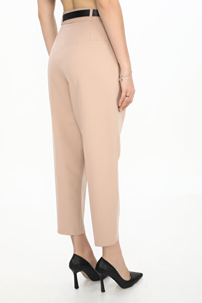 X24MODA Kemerli Boy Frend Pantolon Yüksek Bel Kısa Paça