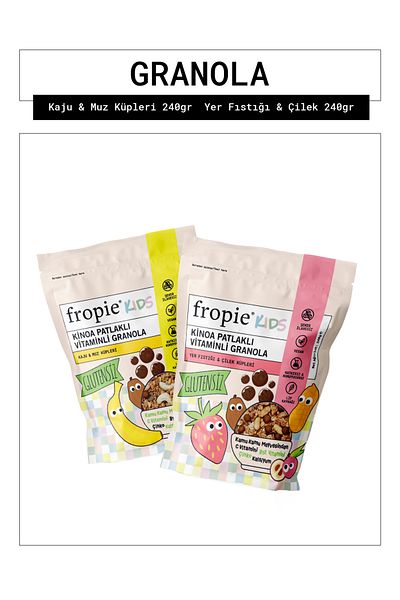 FROPİE Fropie Kids Cashew Banana Cubes and Kids Peanut Strawberry Cubes Granola Package