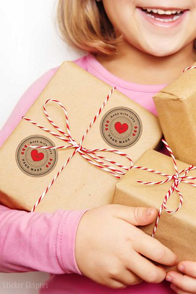 Sticker Ekspres Red Heart Kraft Look Hand Made Mulțumesc Ambalaj Etichetă și Autocolant Produs