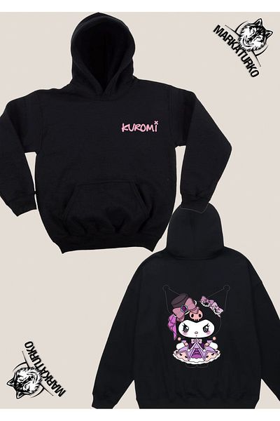 MarkaTurko Asi&Cute Special Design Double Side Printed Black Hooded Sweatshirt 98011-109