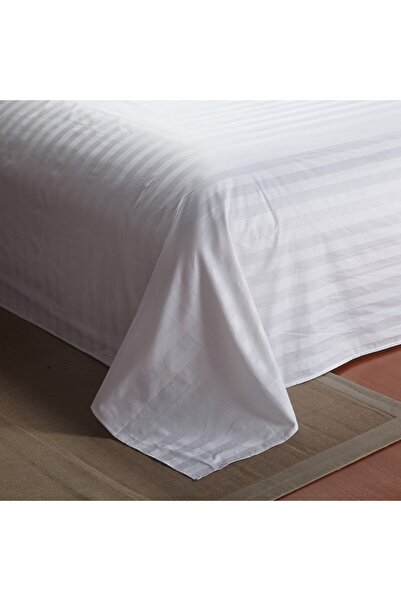 Kotonia Home Hotel Bed Sheet Damascus Satin with 1 cm stripes, 100% cotton, White, 150x240 cm