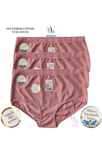 HS İÇ GİYİM Women's Dusty Rose 3-Piece High Waist Cotton Bato Panties