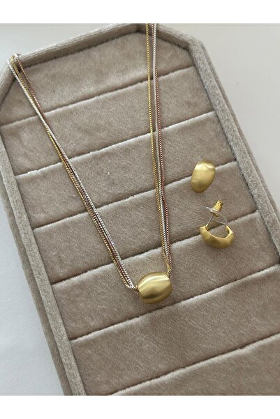 MyladyAccessoriess Üç Renk Zincir Detaylı Gümüş Kaplama Mini Set (kolye Ve Küpe)