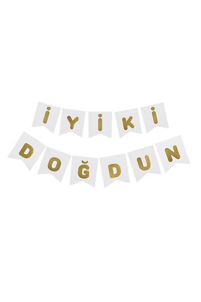 Parti Adresi Καλή γενέθλια με λευκό και χρυσό γράμμα