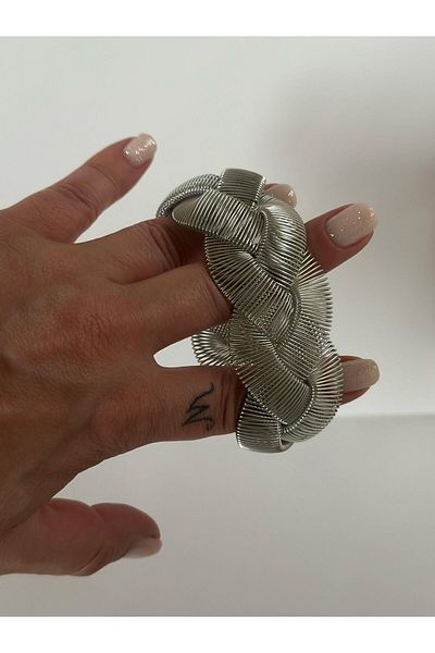 MyladyAccessoriess سلسلة خاصة من الأصفاد المحبوكة المرنة باللون الفضي