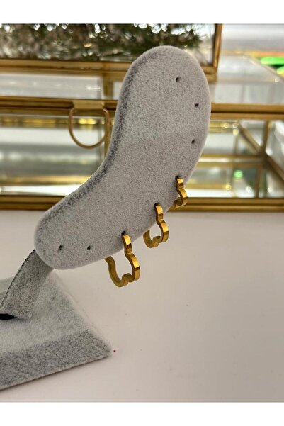 MyladyAccessoriess Yonca Halka Çelik Üçlü Set Küpe
