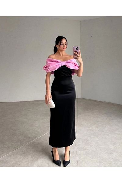 ebadi Rochie roz cu fundita in fata