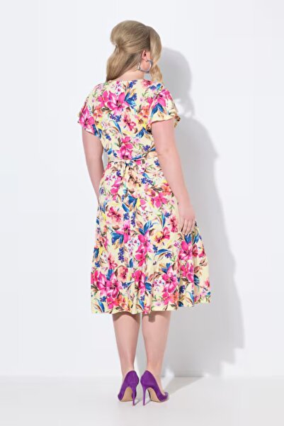 Şans Yellow, Fluorine-Purpose Jin, Large Size, V-Neck Girdle Tie and Elastic Waist Girdle