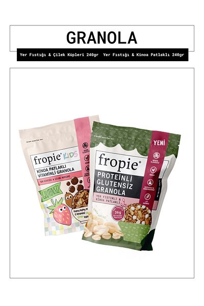 FROPİE Kids Groundnut Strawberry Cubes and Protein Gluten-Free Groundnut Quinoa Granola Package with Flakes