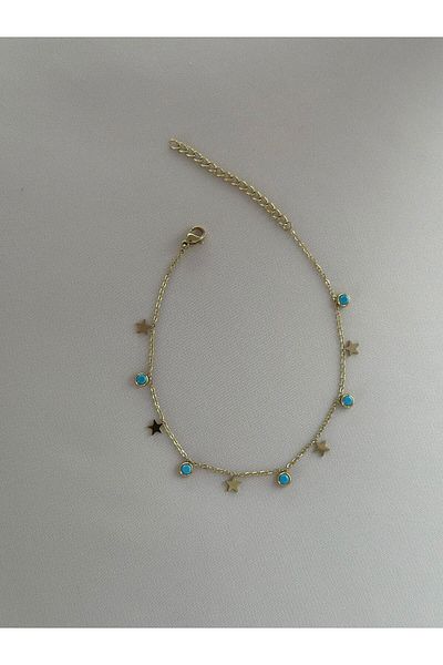 MyladyAccessoriess Blue Bead and Star Detail Hal Hal Hal (Brass Plated)