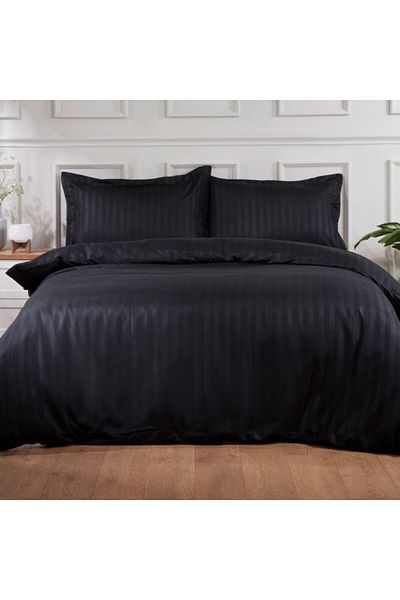 Kotonia Home Deco Bed Sheet, 100% Cotton, Satin Damask, 220x240 Cm, 1 Cm Stripes, Black