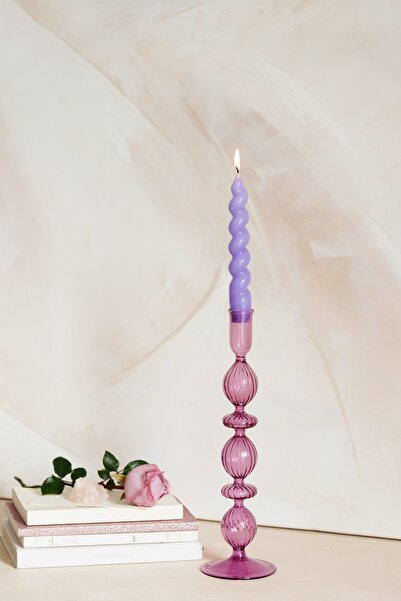 SUENO DESIGN STUDIO Lila Cam Şamdan - Mumluk Dekoratif Şamdan Özel Üretim Şık...