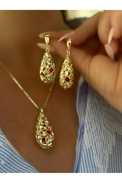 MyladyAccessoriess 14K Altın Kaplama Kare Taş Detaylı Set Takı