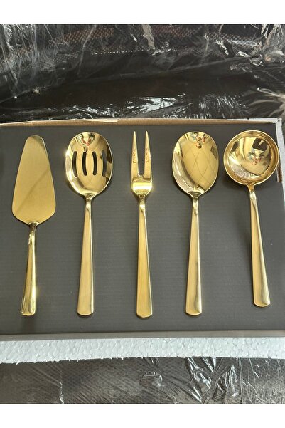 LeesHome Gold 5 Piece Gravy Ladle Set Serving Set 18/10 Steel in Its Own Box New Home Gift