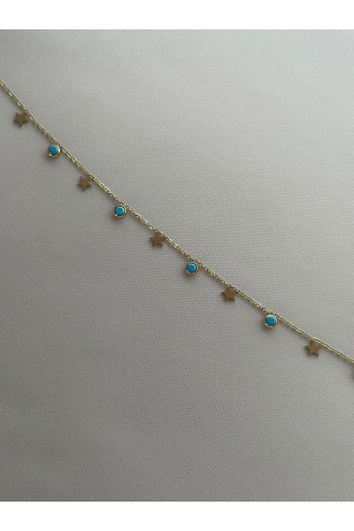 MyladyAccessoriess Blue Bead and Star Detail Hal Hal Hal (Brass Plated)