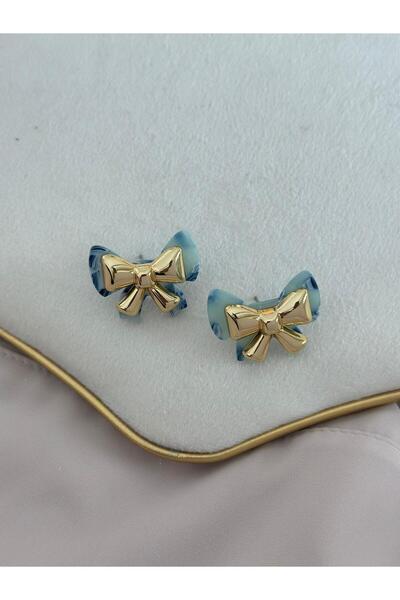 MyladyAccessoriess Black Acrylic Bow Earrings - Brass Detailed