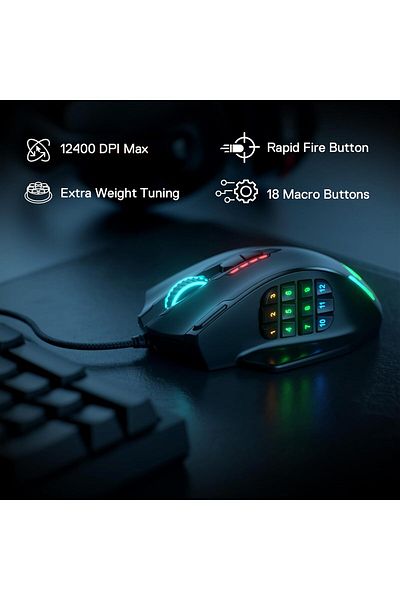 REDRAGON ماوس الألعاب M908 Impact RGB MMO (20 زرًا قابلًا للبرمجة)