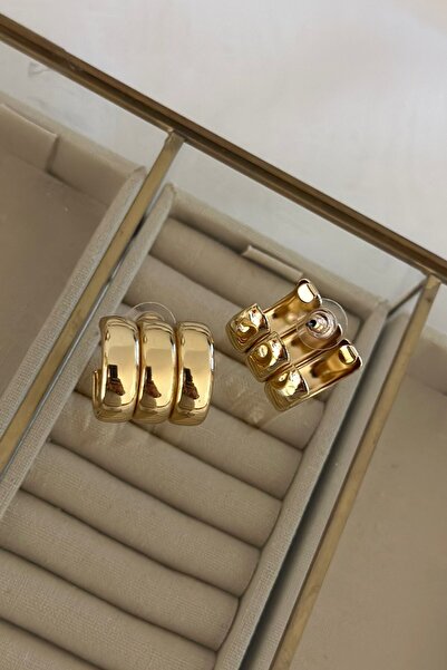 MyladyAccessoriess Özel Seri Üç Sıra Bombeli Halka Küpe Gümüş