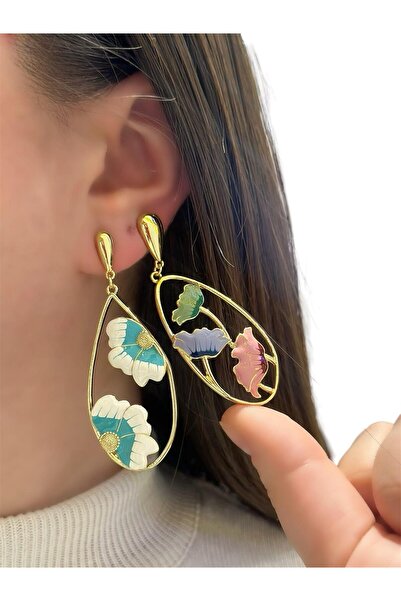 MyladyAccessoriess 14K Altın Kaplama Porsenlen Üzeri Çiçek Detaylı Sallantılı...