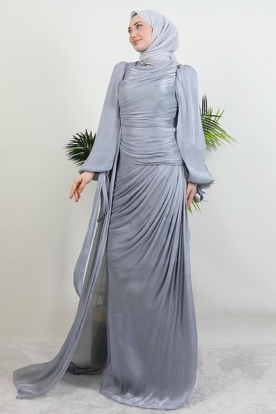 GİYZAMİLA Βραδινό φόρεμα Afra Silk Γκρι