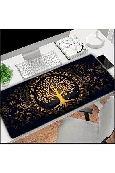 sgeteknoloji 70X30 cm Golden Tree of Life Themed Non-Slip Base Speed Surface Gamer Mouse Pad Gaming
