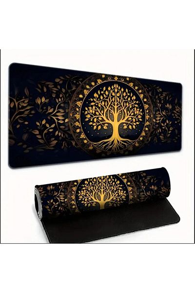sgeteknoloji 70X30 cm Golden Tree of Life Themed Non-Slip Base Speed Surface Gamer Mouse Pad Gaming