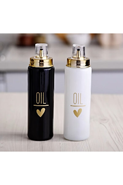abenim 500 ml Borosilikat Damlatmaz Cam Yağlık siyah+beyaz