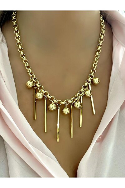 MyladyAccessoriess Özel Seri Çucuk ve Topçuk Detaylı Charm Çelik Kolye (47cm)