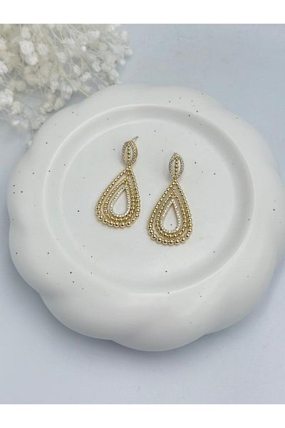 MyladyAccessoriess Dangle Steel Earrings with Zircon Stone and Heel Detail