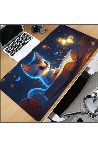 sgeteknoloji 70X30 cm Cat Reading Book Themed Non-Slip Base Speed Surface Gamer Mouse Pad Gaming