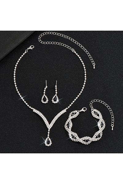 Choice 6625-3-Black 3 Pcs Luxury Rhinestone Bride Jewelry Set for Women Black Water Drop Crystal Earrings W