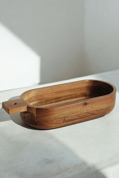 Mirilliahome Natural Acacia Wood Oval Presentation Bowl – Deep Serving Bowl with Handles