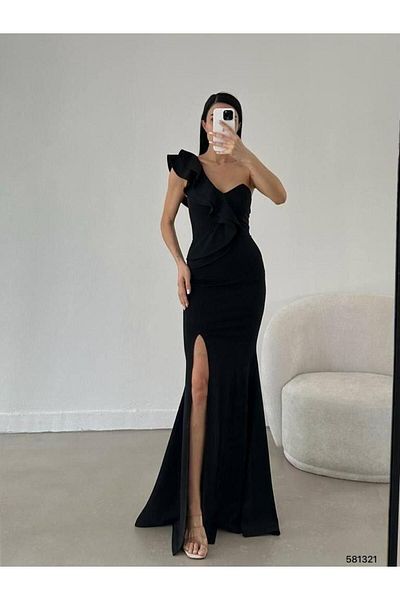 Modafeminen Βραδινό φόρεμα One Shoulder Scuba Crepe 581321 Μαύρο