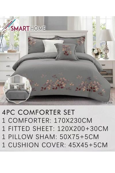 smart home Embroidered Single Duvet Set, Double Sided Comforter, 4 Piece Bedspread, 100% Microfiber