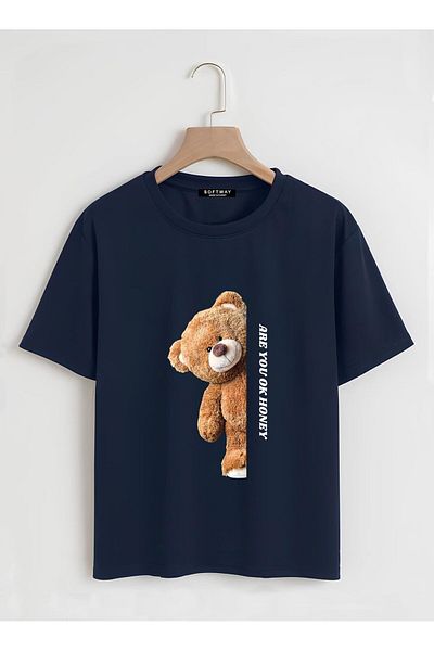 SOFTWAY Unisex Οργανικό Oversize Are You Ok Honey Basic T-shirt - Ναυτικό Μπλε