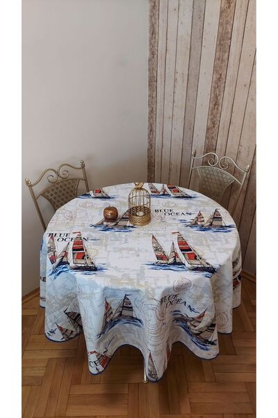 gonk Round, Sea Pattern, Duck (Liquid Pusher, Stain Proof) Fabric, Tablecloth