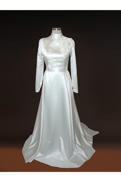 ASL Flared Cut Hijab Wedding Dress with Three Dimensional Flower Detail on the Collar