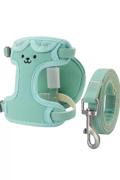 CAŞ DEKORASYON Turquoise Color Teddy Bear Bag Detailed Figured Waist Chest Adjustable Cat/Dog Leash