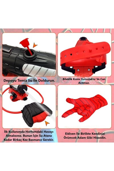 Brother Toys Su Atan Oyuncak Örümcek Adam Eldiven Spider Man Su Tabancası 130 Ml Depolu 13 Cm.