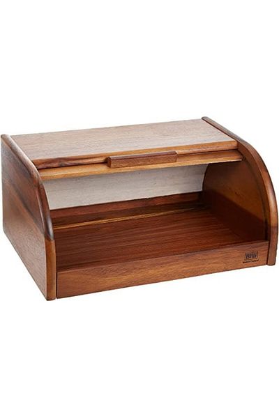 Billi Bread box with foldable wooden lid made of natural Thai wood
