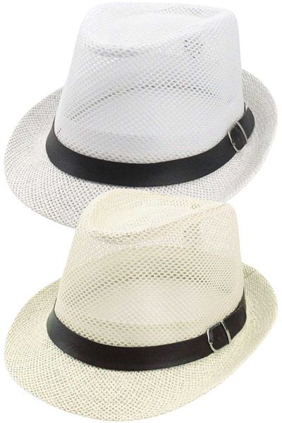 Uniquetrenders Unisex Σετ 2 δικτυωτών καλοκαιρινών ψάθινων αγκράφες με λεπτομέρεια Fedora Trilby καπέλο
