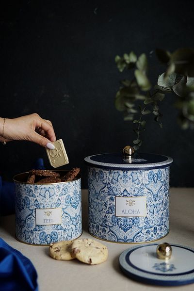 Hesaplı Kasa Lisbon Patterned Metal Storage Container Set - Set of 2 (1.7 Lt - 3.5 Lt)