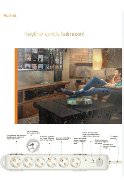 VİKO Multilet Şok ( Akım ) Korumalı Grup Priz Altılı Anahtarlı 1.5 Mt.